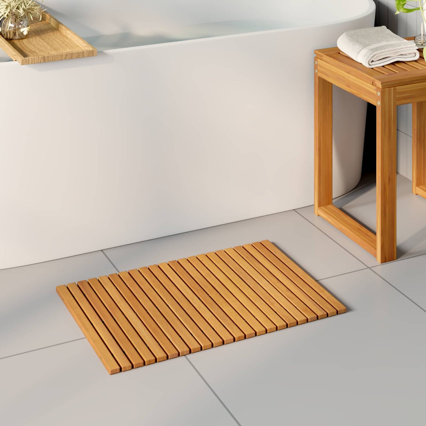 Tapis de bain marron 60 x 40 cm en acacia massif