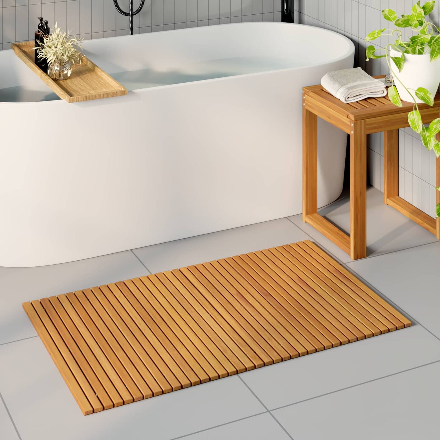 Bath Mat Brown 100 x 60 cm Solid Acacia Wood