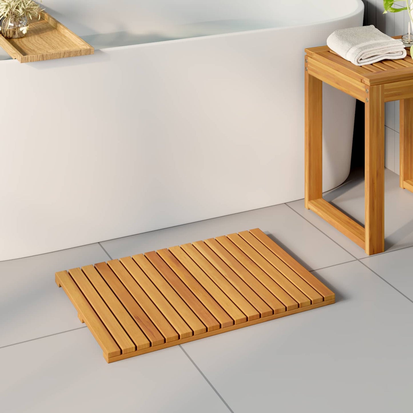 Tapis de bain uni marron 60 x 40 cm bois