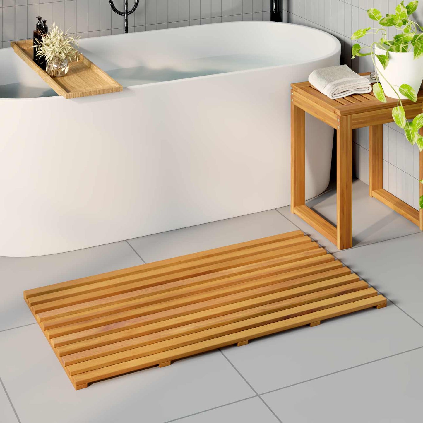 Bath Mat Solid Brown 100 x 53 cm Wood