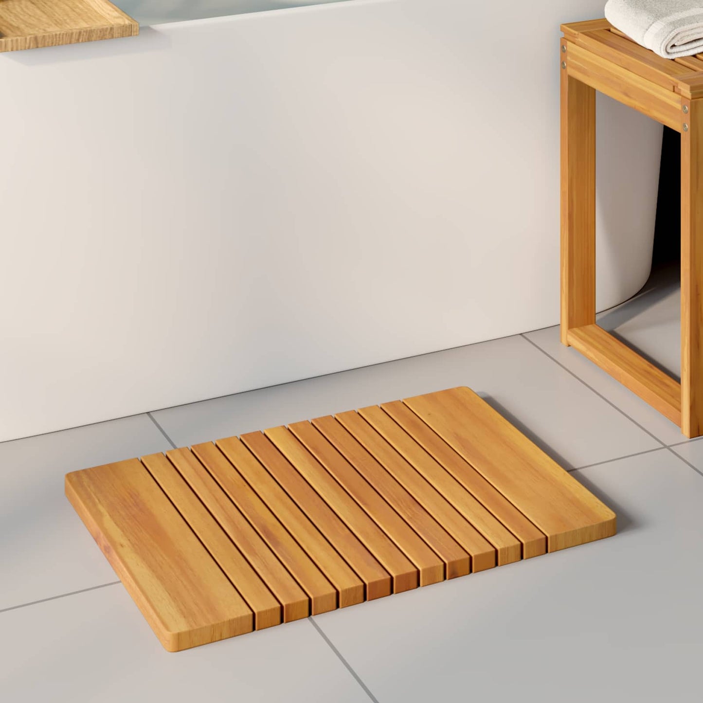 Bath Mat Solid Brown 59 x 40 cm Wood