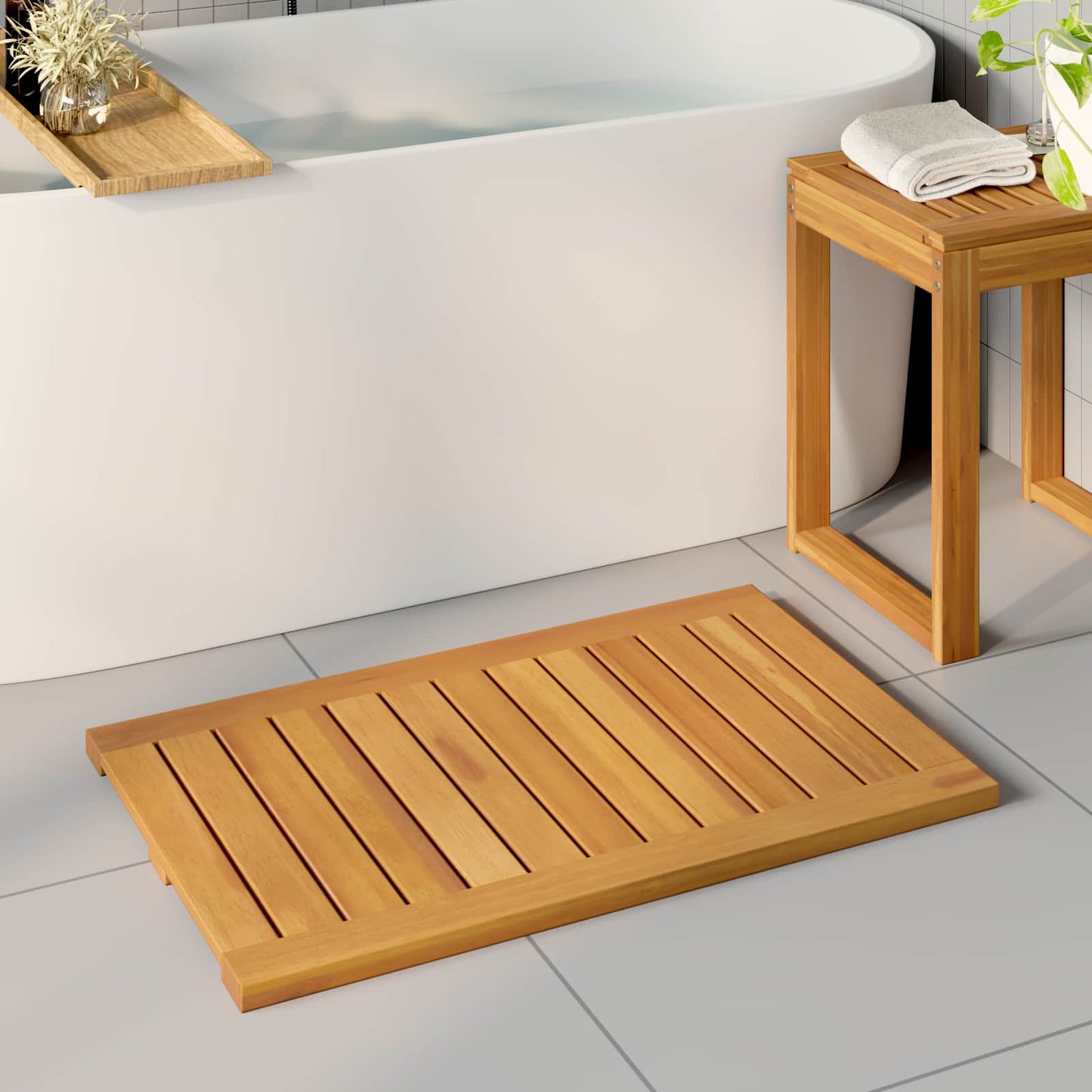Solid Brown Bath Mat 80 x 50 cm Wood