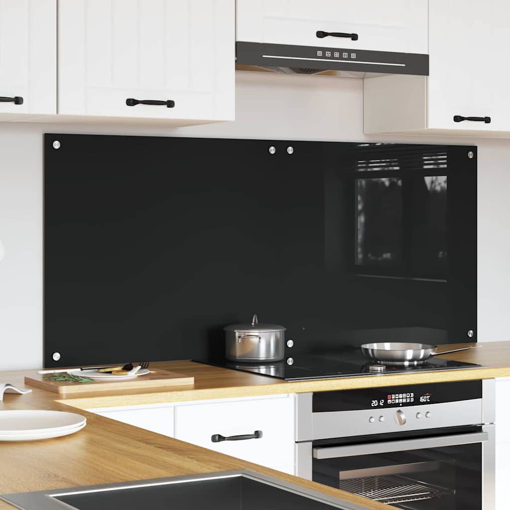 Küchenrückwand 2 pcs Schwarz 70 x 60 cm Gehärtetes Glas