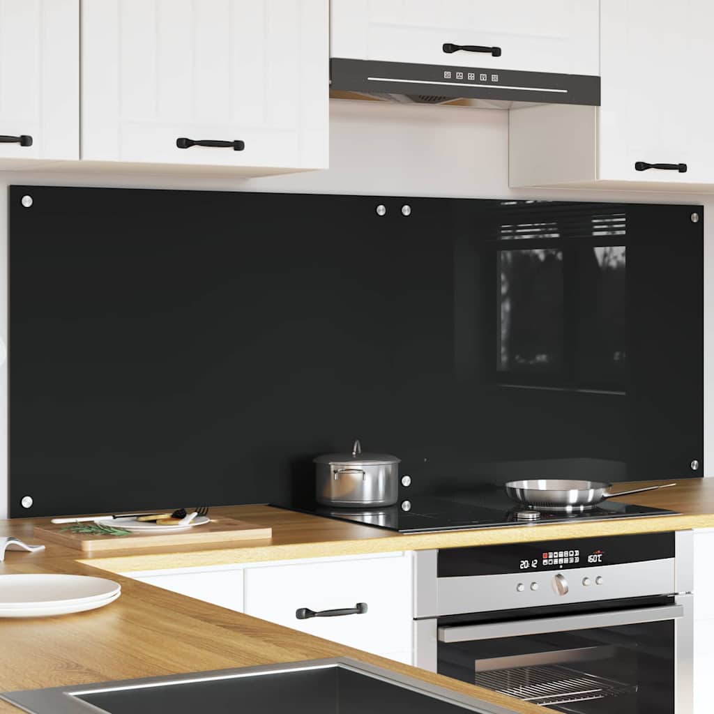 Küchenrückwand 2 pcs Schwarz 80 x 60 cm Gehärtetes Glas