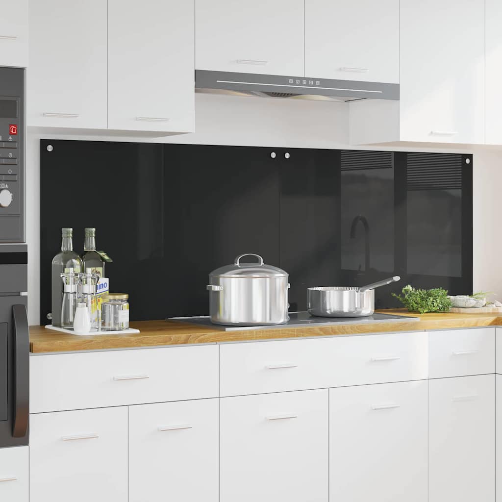 Küchenrückwand 2 pcs Schwarz 90 x 60 cm Gehärtetes Glas