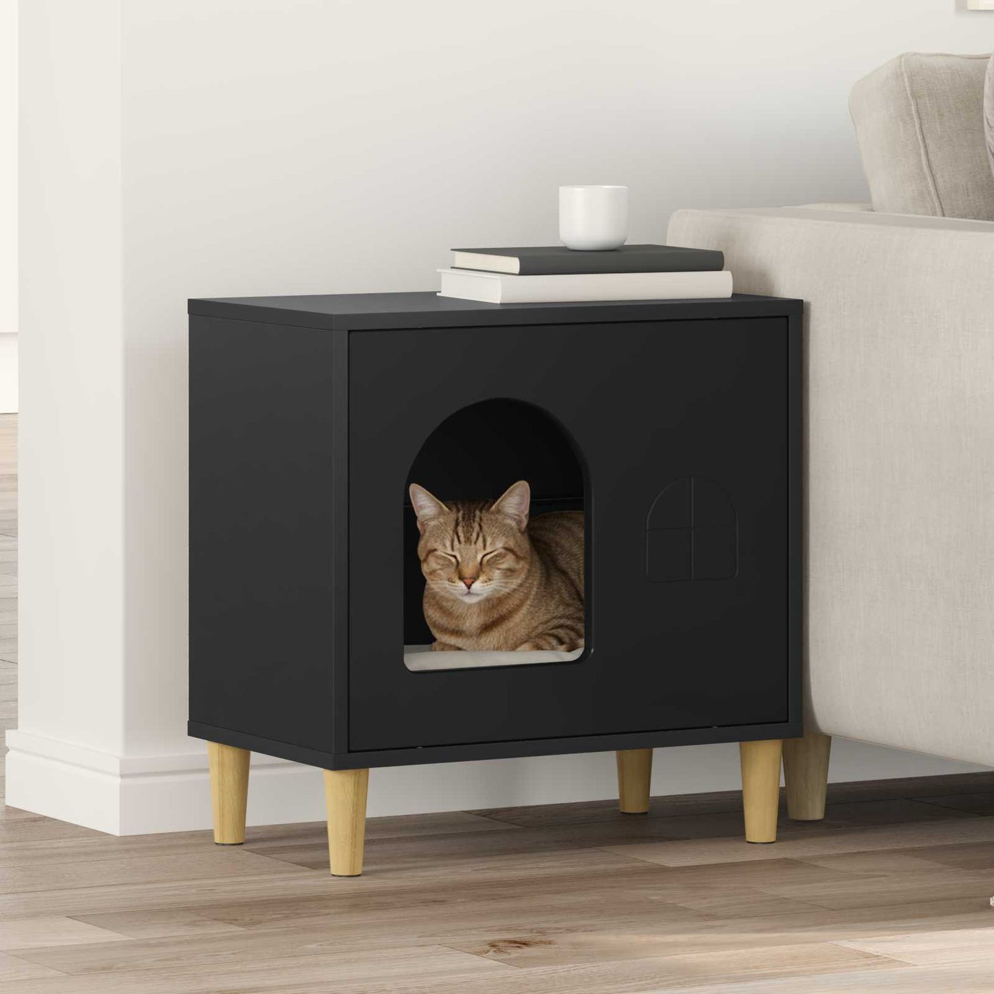 Katzenhaus Schwarz 51 x 30 x 52 cm Holzwerkstoff