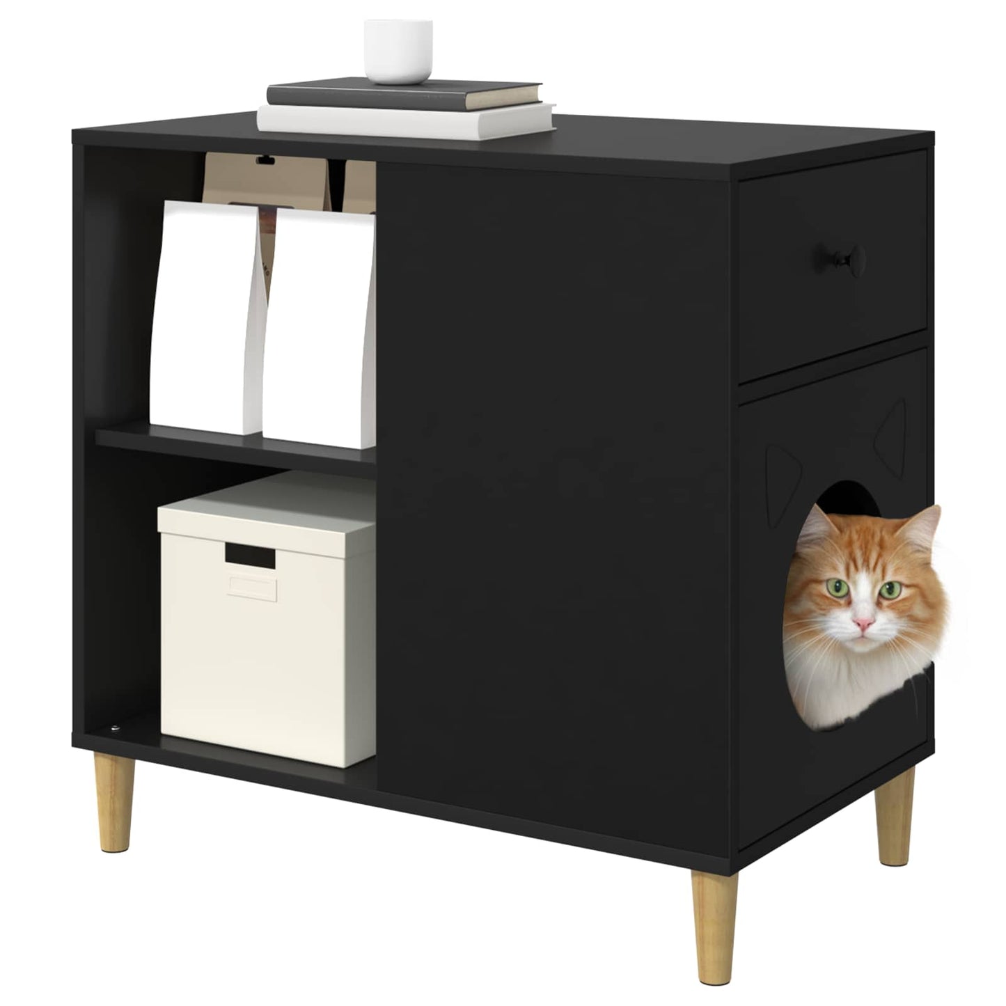 Katzenhaus Schwarz 72 x 42,5 x 70 cm Holzwerkstoff