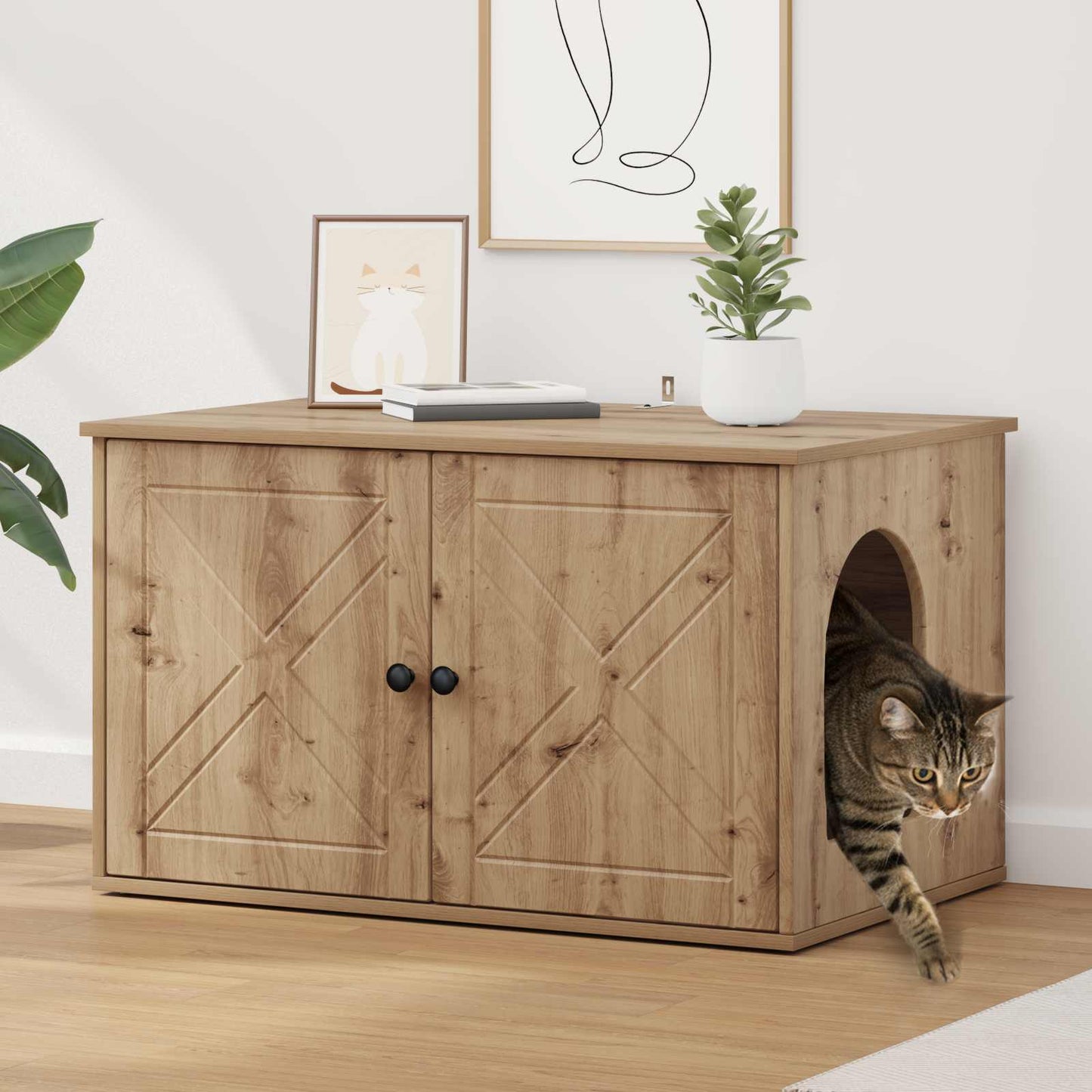 Katzenhaus Kunsthandwerk Eiche 85 x 55 x 50 cm Holzwerkstoff