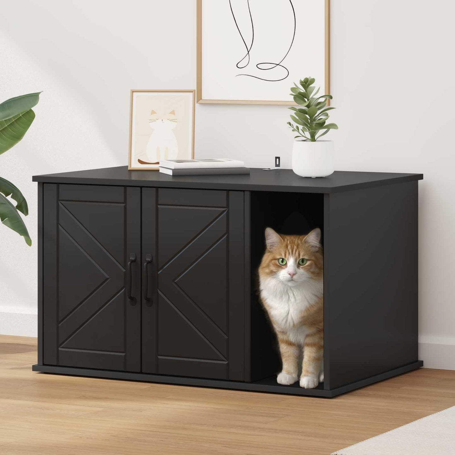 Katzenhaus Schwarz 85 x 55 x 50 cm Holzwerkstoff