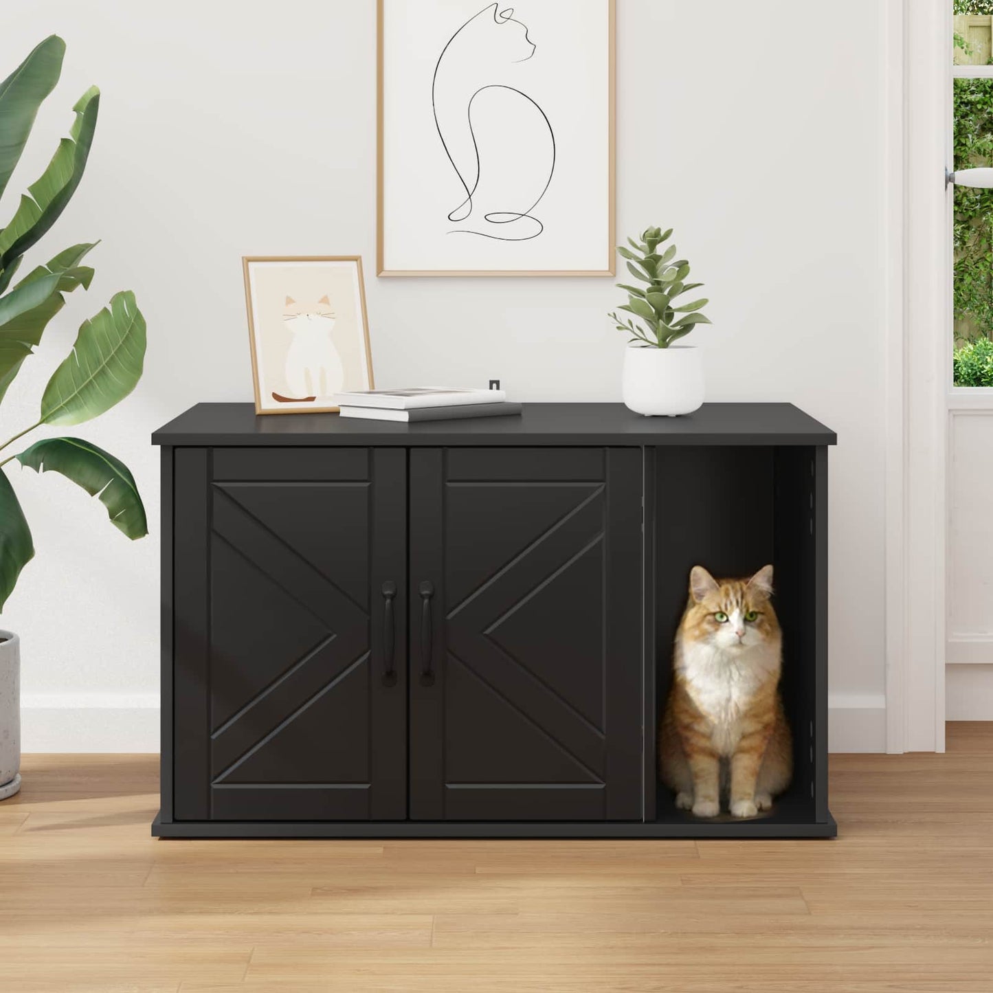 Katzenhaus Schwarz 85 x 55 x 50 cm Holzwerkstoff
