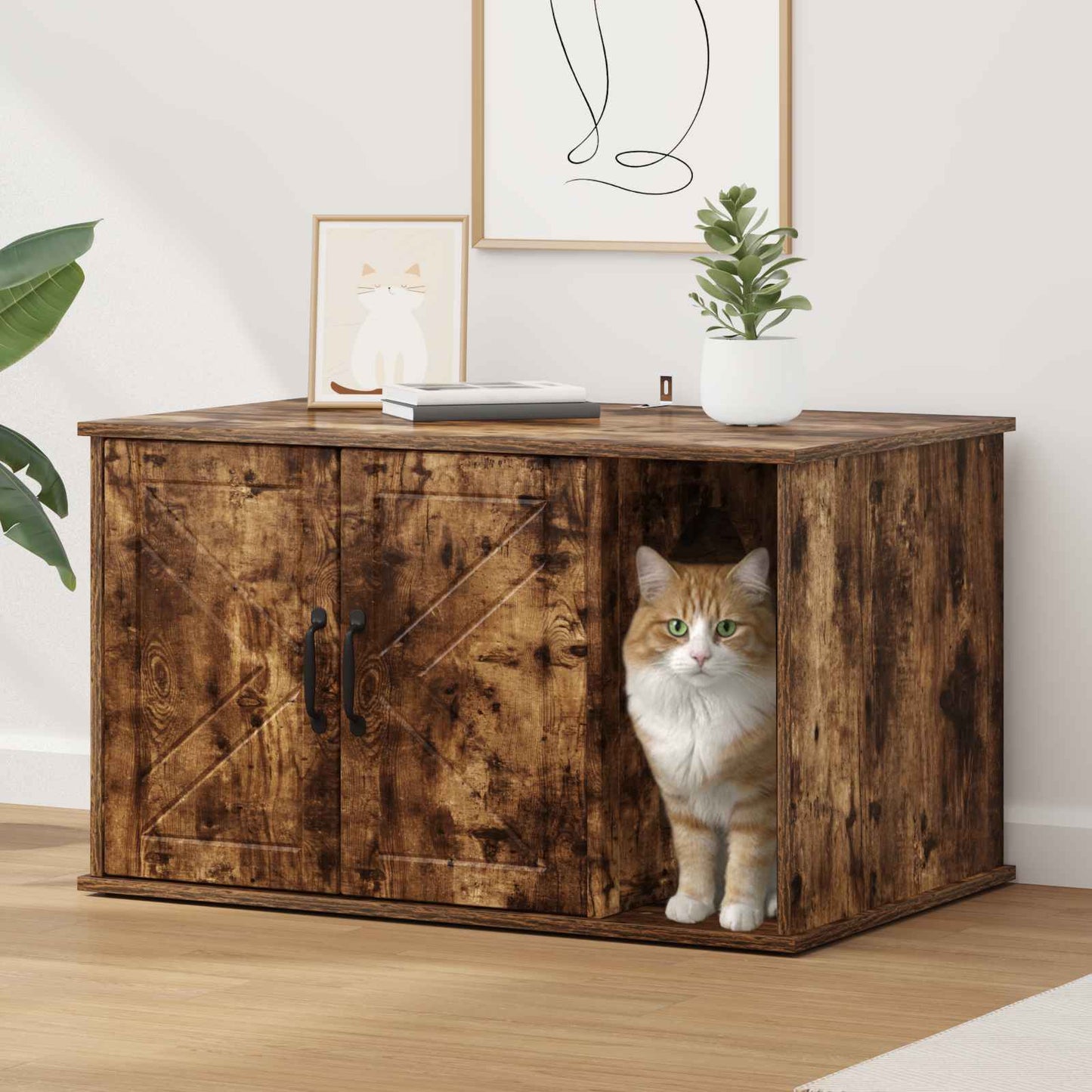 Katzenhaus Geräucherte Eiche 85 x 55 x 50 cm Holzwerkstoff