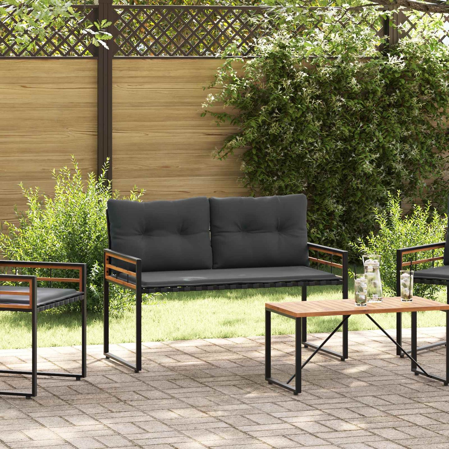 Holz-Lagenbank mit Kissen Uni Blassgrau 114 x 55 x 77 cm