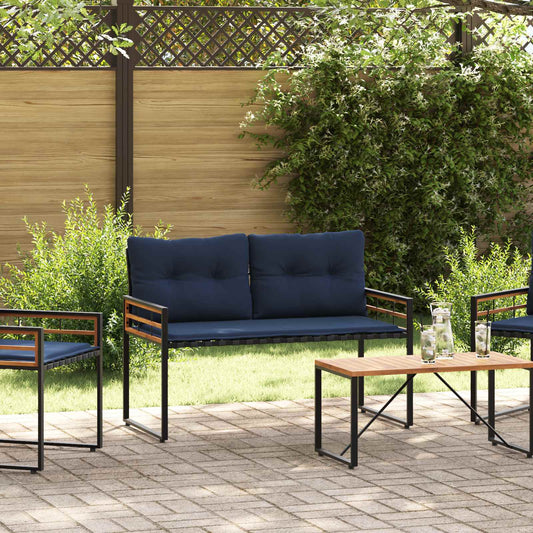 Holz-Lagenbank mit Kissen Uni Marineblau 114 x 55 x 77 cm