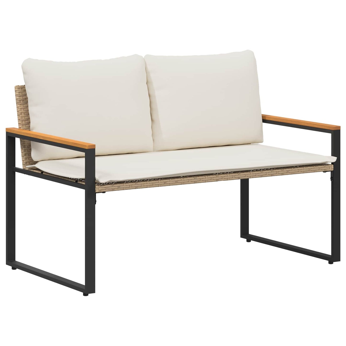 Bank mit Kissen Beige und Cremeweiß 115 x 65 x 72 cm Rattan