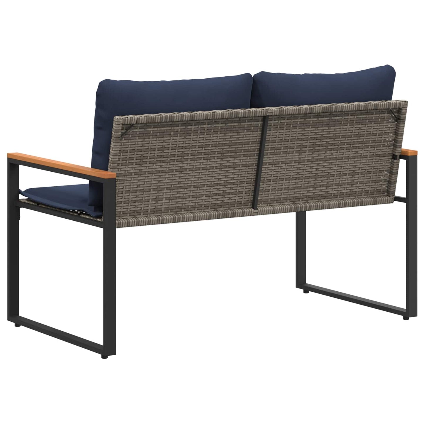 Bank mit Kissen Grau und Marineblau 115 x 65 x 72 cm Rattan