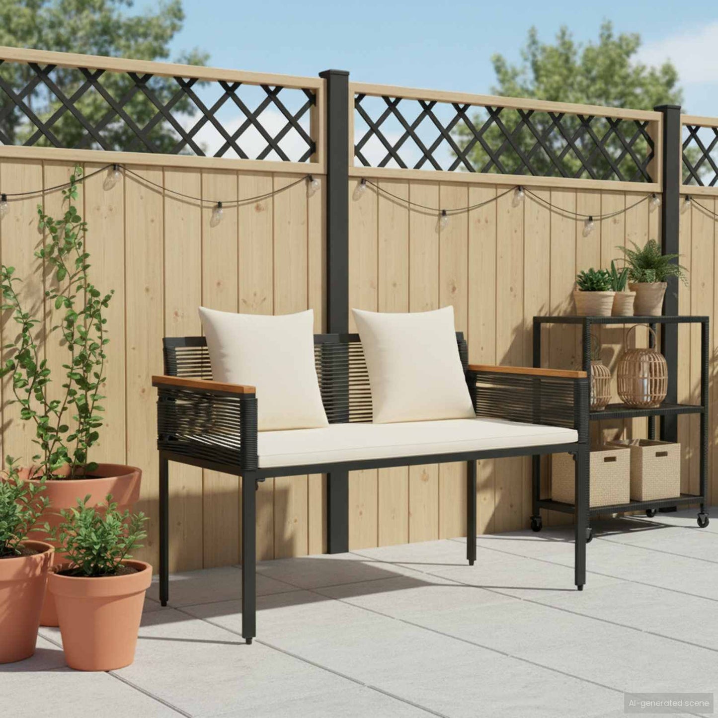 Bank Outdoor Schwarz und Cremeweiß 117 x 54 x 74,5 cm