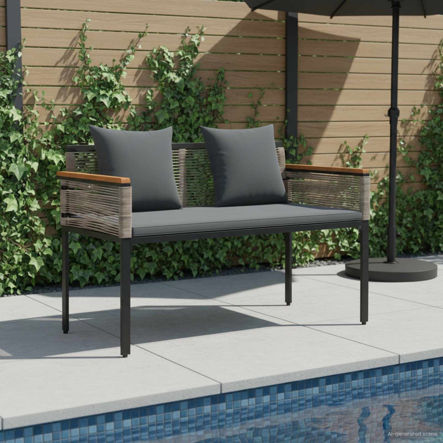 Bank Outdoor Grau und Dunkelgrau 117 x 54 x 74,5 cm Poly-Rattan