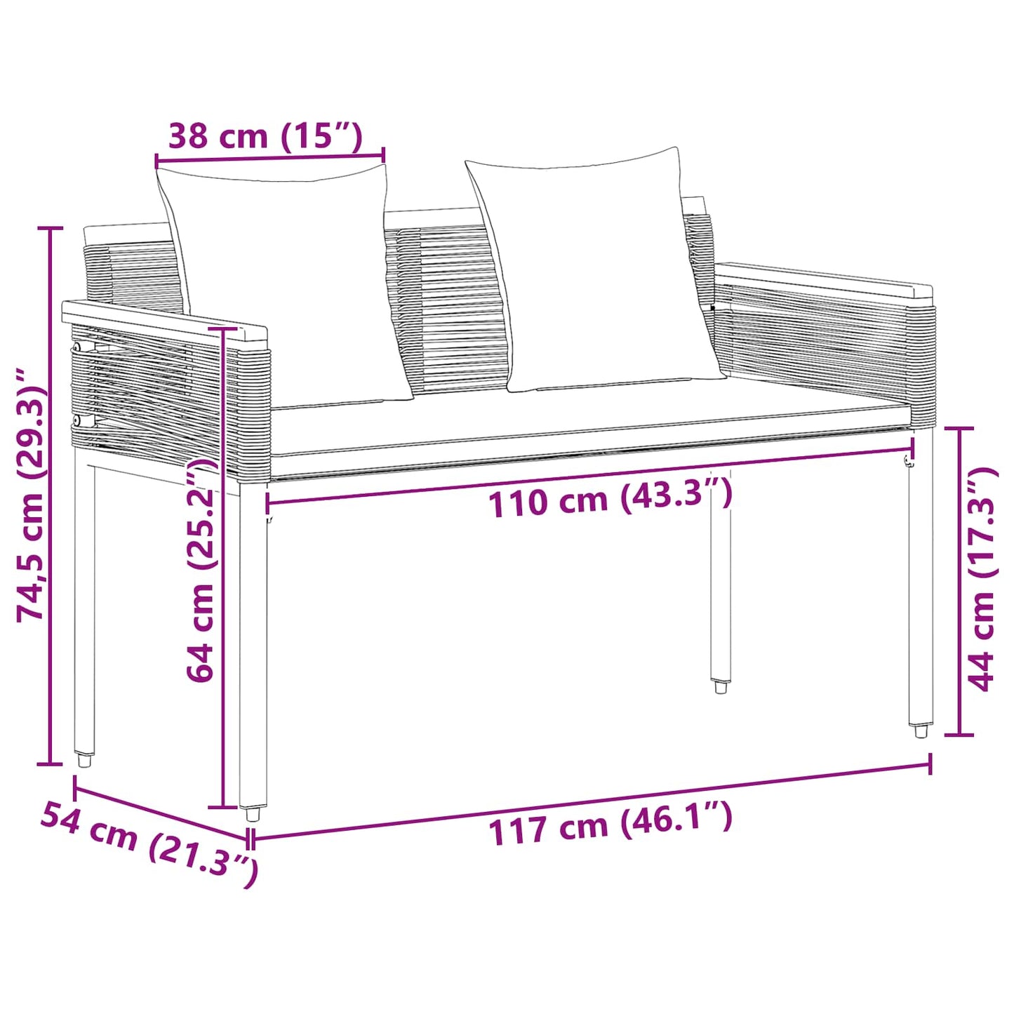 Bank Outdoor Beige und Cremeweiß 117 x 54 x 74,5 cm Poly-Rattan