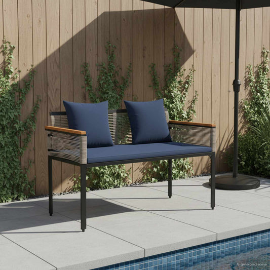 Bank Outdoor Grau und Marineblau 117 x 54 x 74,5 cm Poly-Rattan