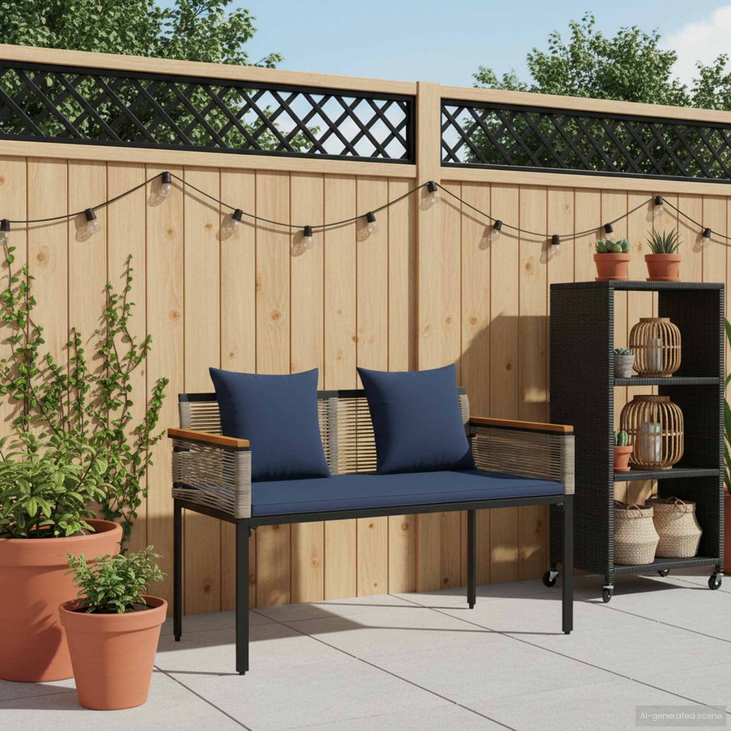 Bank Outdoor Grau und Marineblau 117 x 54 x 74,5 cm Poly-Rattan