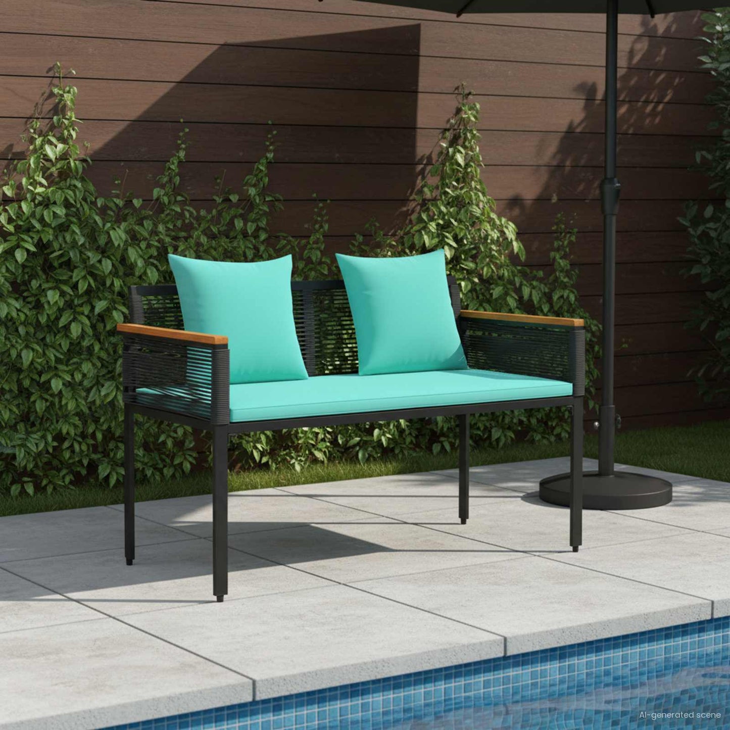 Bank Outdoor Schwarz und Türkis 117 x 54 x 74,5 cm Poly-Rattan