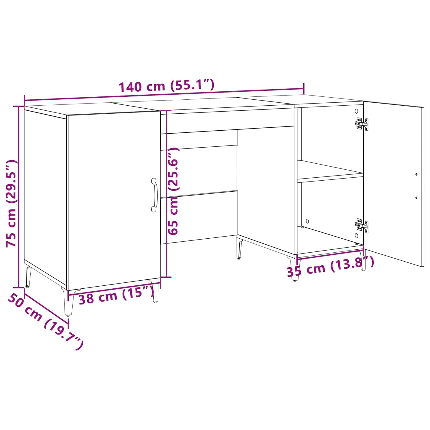Desk Handicraft Oak 140 x 50 x 75 cm Wood-based material