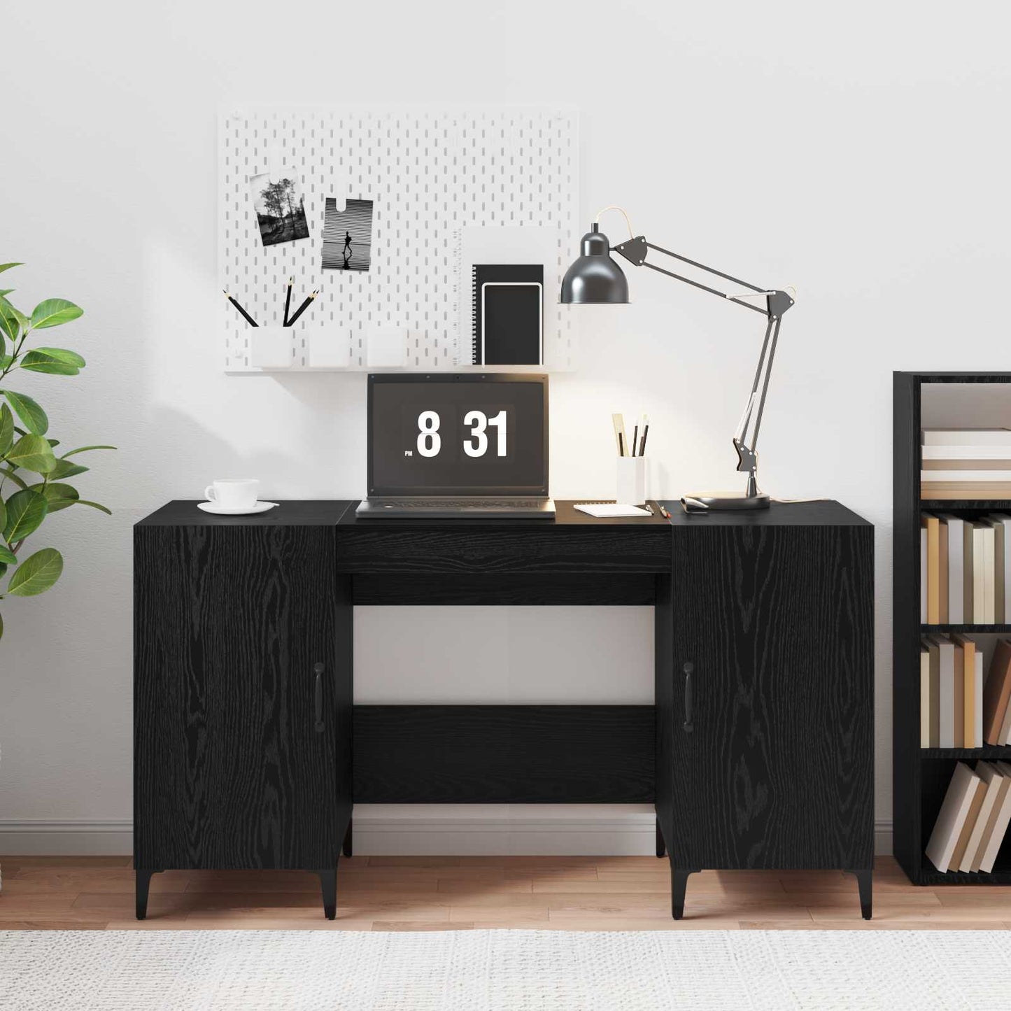 Schreibtisch mit Speicher Schwarz Eichen-Optik 140 x 50 x 75 cm