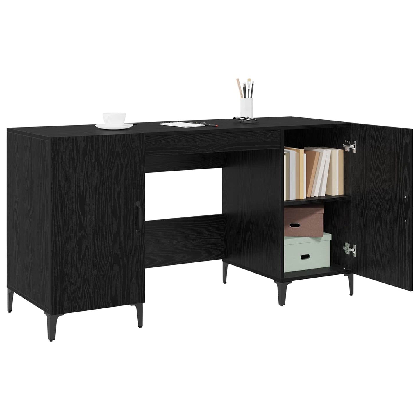 Schreibtisch mit Speicher Schwarz Eichen-Optik 140 x 50 x 75 cm