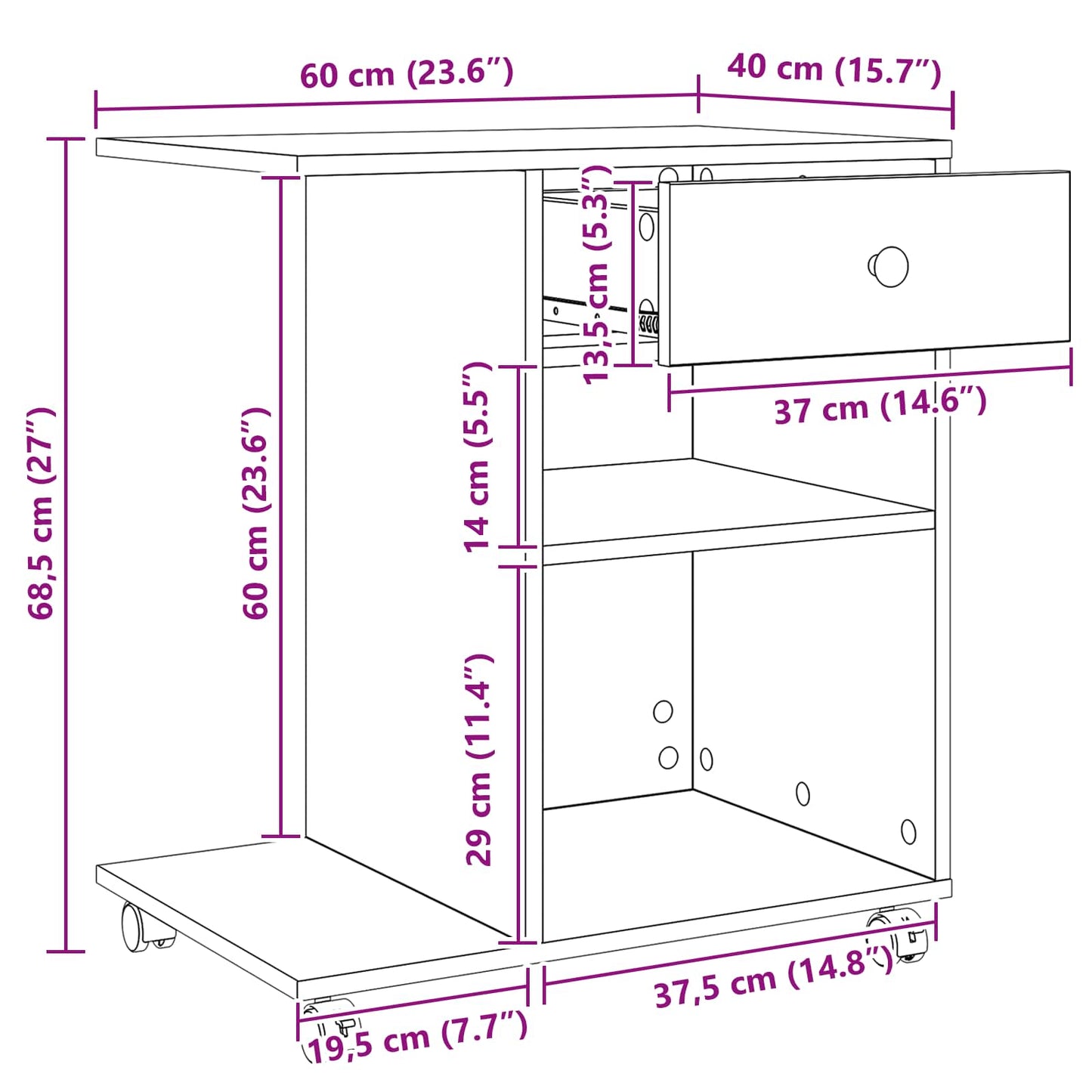 Meuble d'imprimante Uni Artisanat Chêne 60 x 40 x 68.5 cm