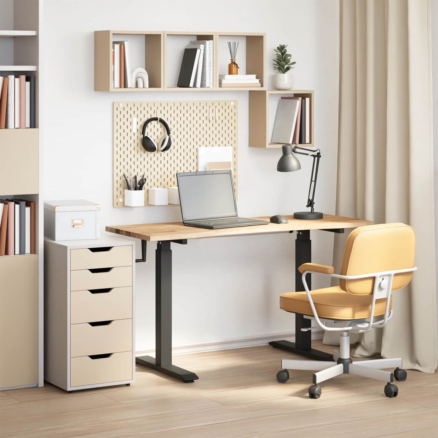 Desk Black and Natural 140 x 60 cm Solid Oak