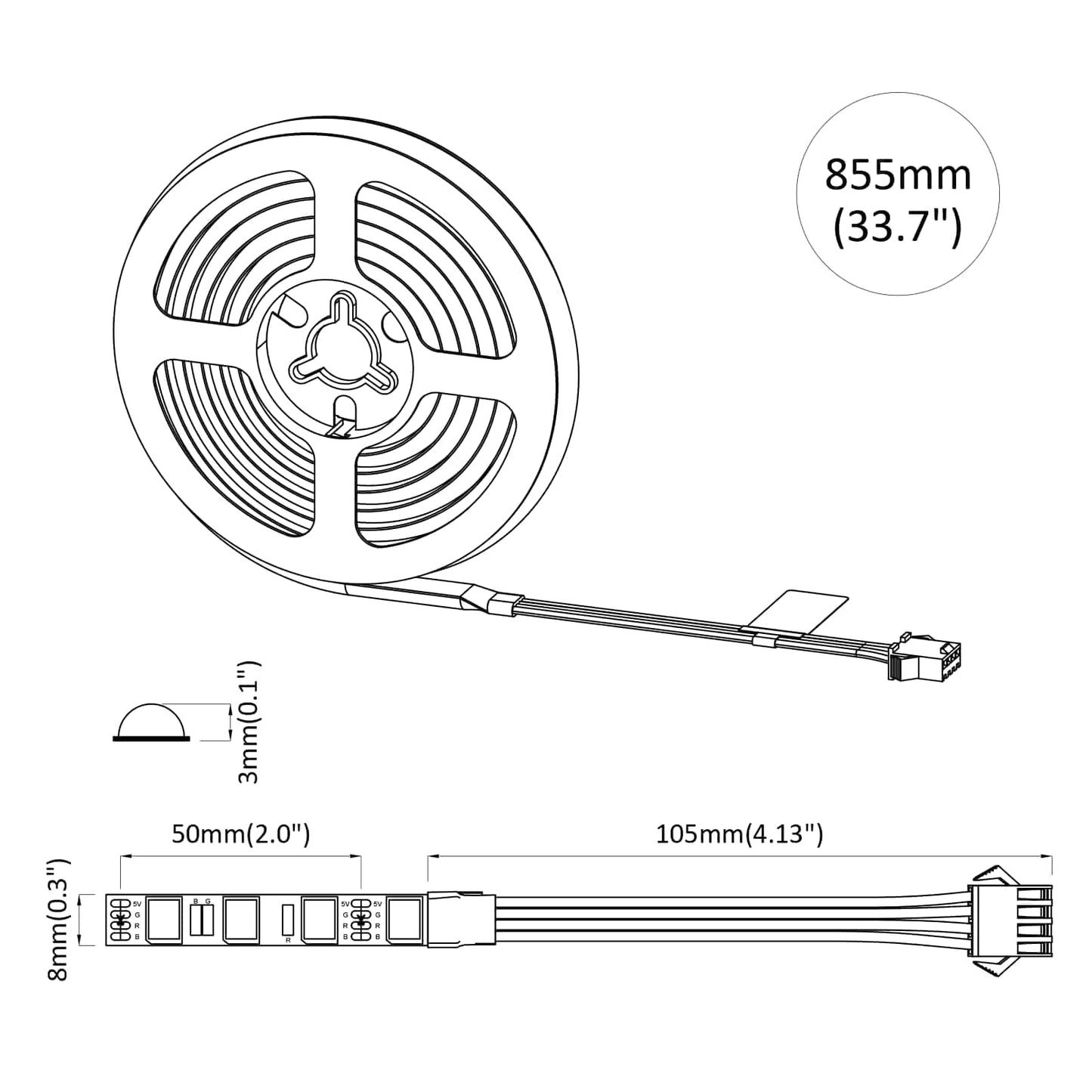 Bandes LED 2 pcs Noir et Transparent 750 mm