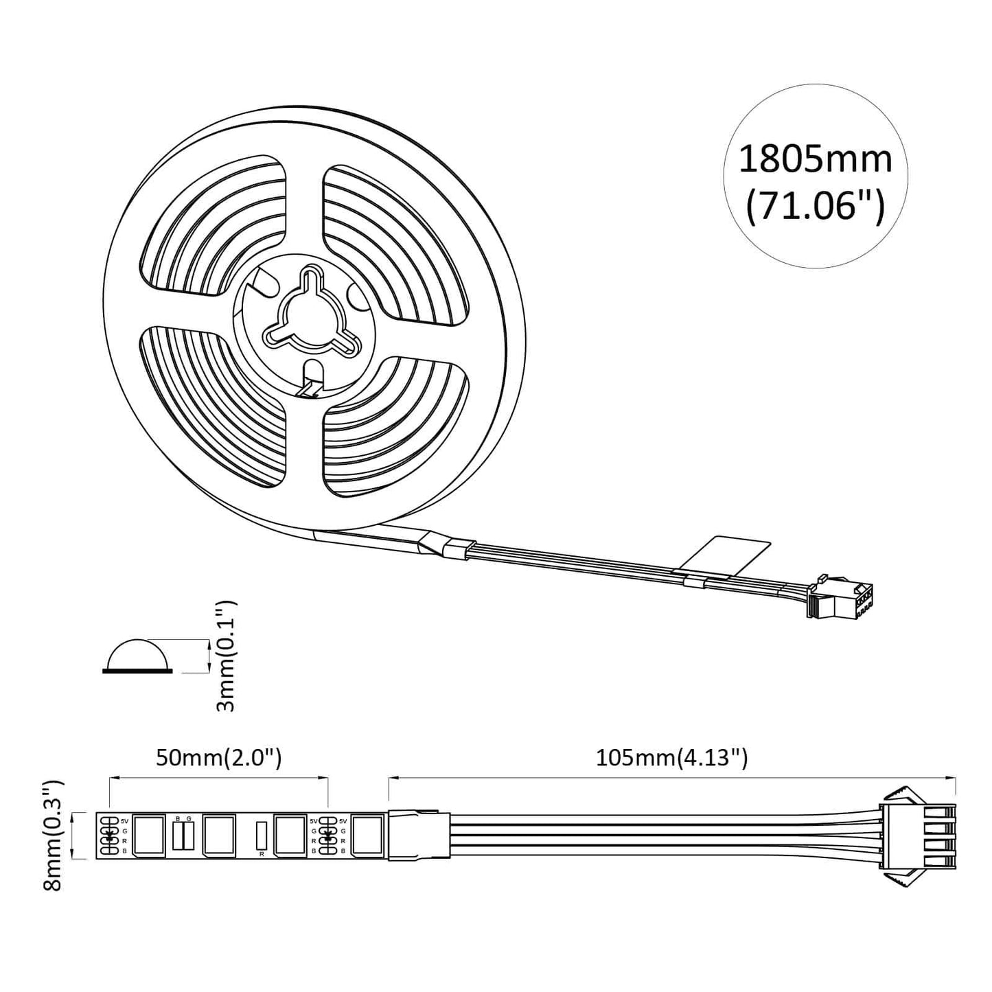 Bandes LED 2 pcs Noir et Transparent 1700 mm