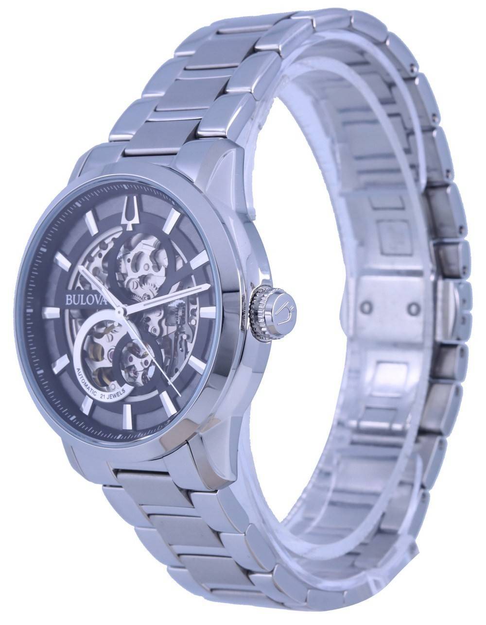 Bulova Classic Skeleton Schwarzes Zifferblatt Edelstahl Automatik 96A208 Herrenuhr