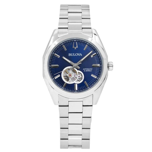 Bulova Classic Surveyor Edelstahl Blue Open Heart Dial Automatik 96A275 Herrenuhr