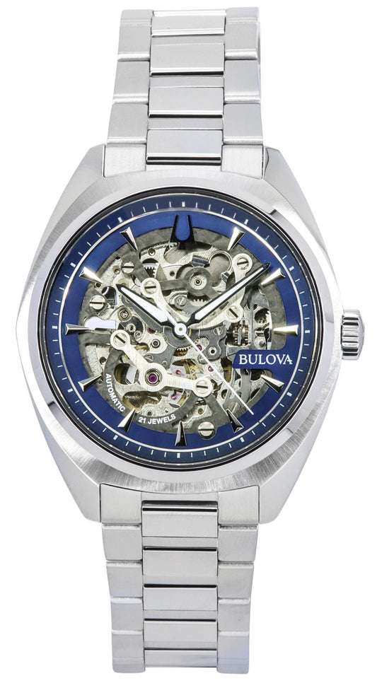 Bulova Classic Surveyor Edelstahl Blue Skelett-Zifferblatt Automatik 96A292 100M Herrenuhr