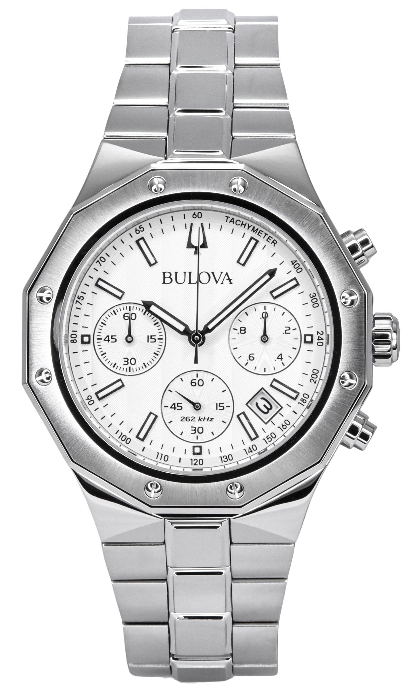 Bulova Classic Precisionist Chronograph Edelstahl Silberfarbenes Zifferblatt Quarz 96B408 100M Herrenuhr
