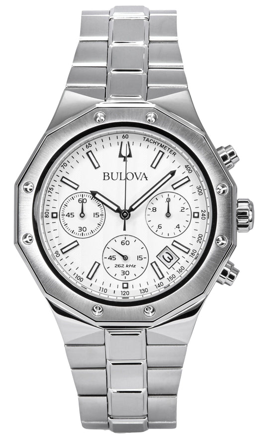 Bulova Classic Precisionist Chronograph Edelstahl Silberfarbenes Zifferblatt Quarz 96B408 100M Herrenuhr