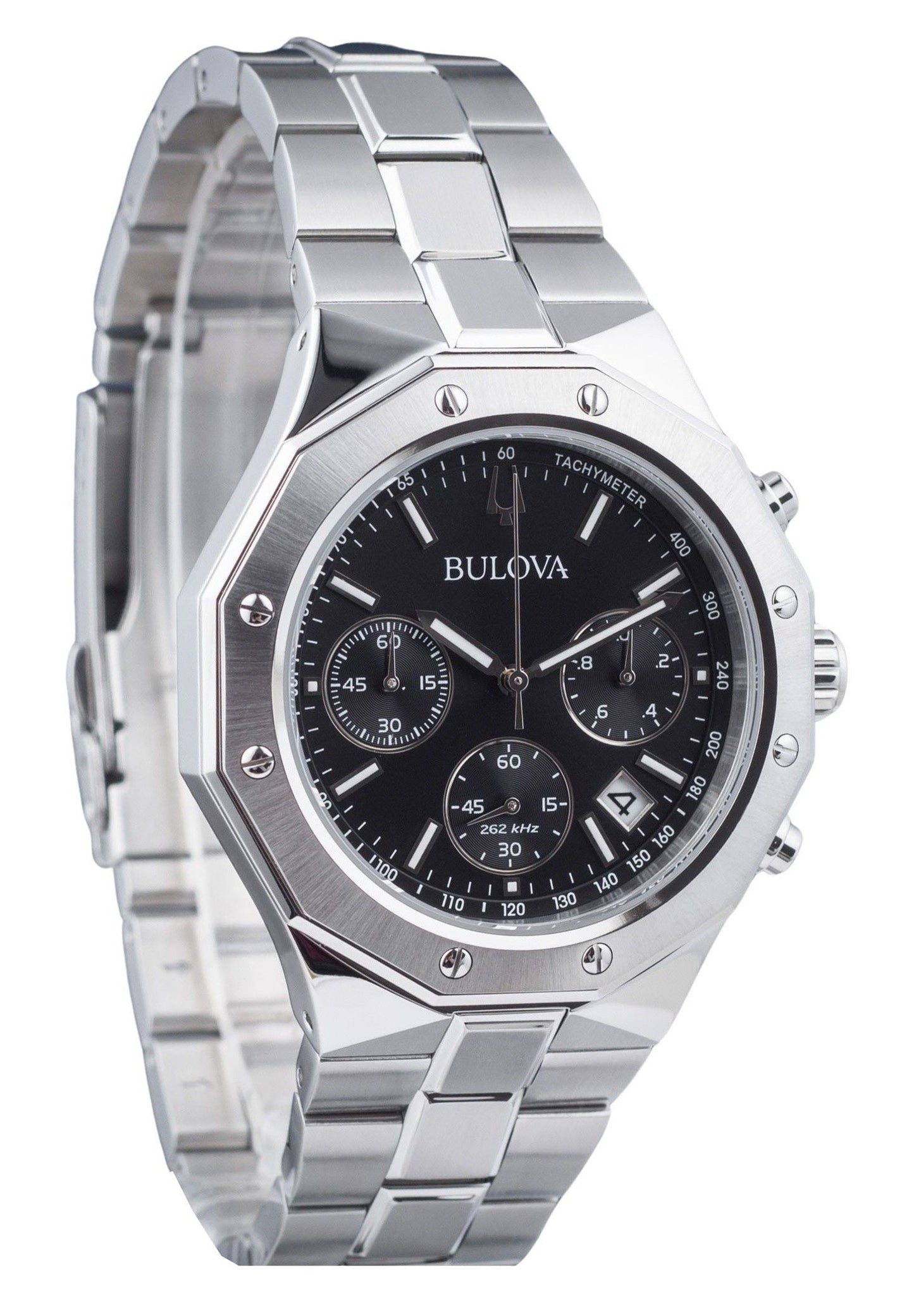 Bulova Classic Precisionist Octagon Chronograph Edelstahl Schwarzes Zifferblatt Quarz 96B410 100M Herrenuhr
