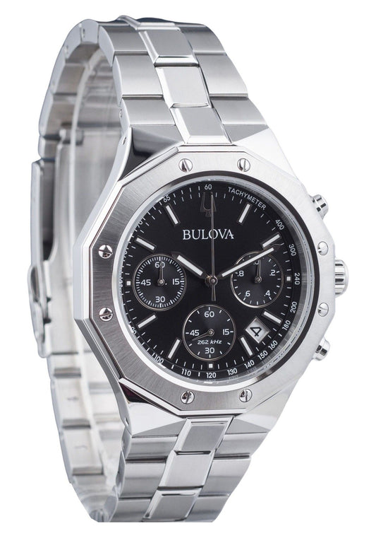Bulova Classic Precisionist Octagon Chronograph Edelstahl Schwarzes Zifferblatt Quarz 96B410 100M Herrenuhr