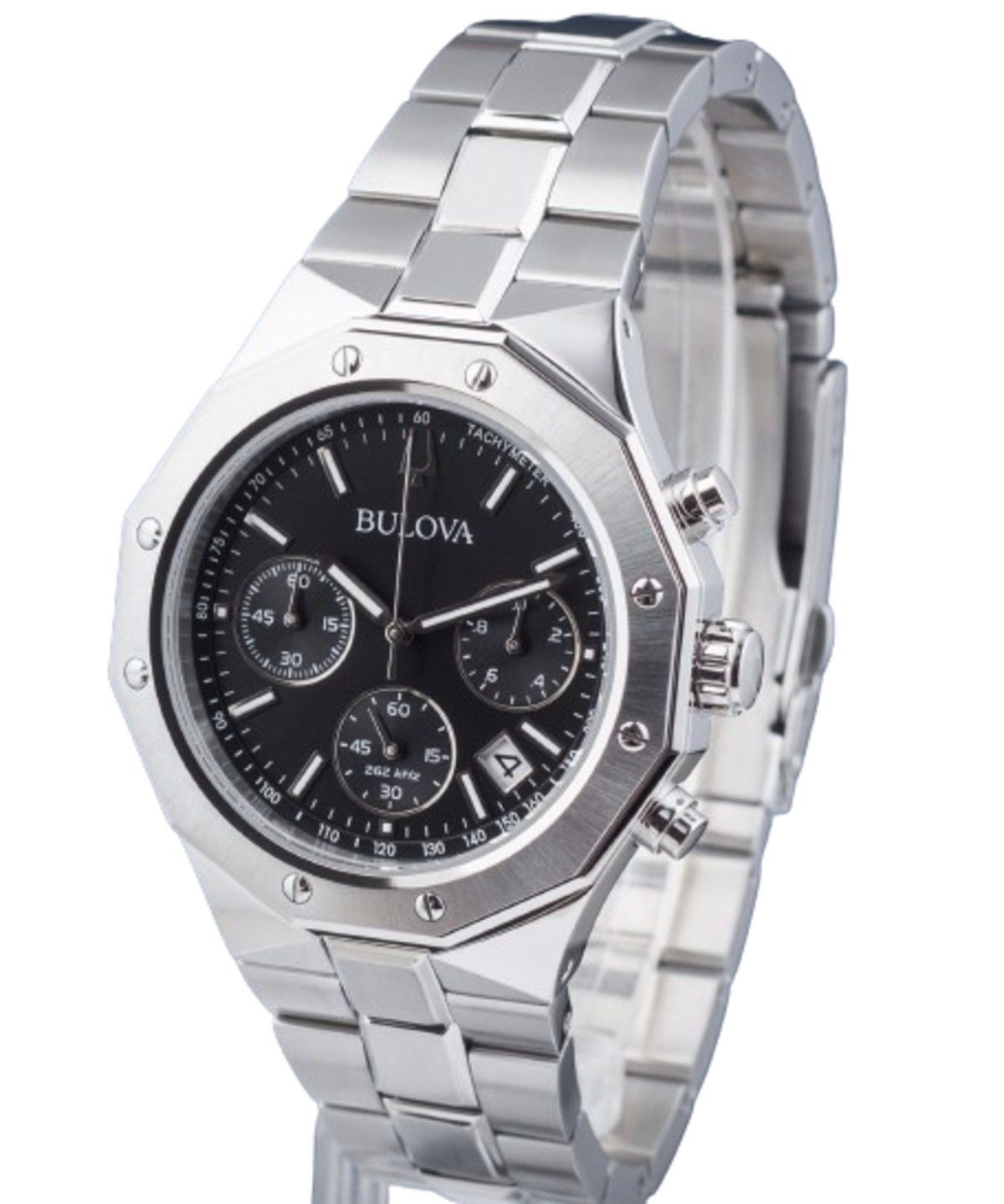 Bulova Classic Precisionist Octagon Chronograph Edelstahl Schwarzes Zifferblatt Quarz 96B410 100M Herrenuhr