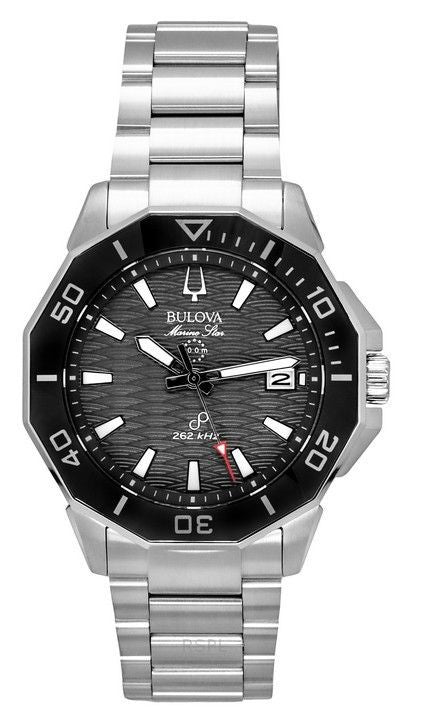 Bulova Marine Star Edelstahl Schwarzes Zifferblatt Precisionist Quarz Taucher 96B434 200M Herrenuhr