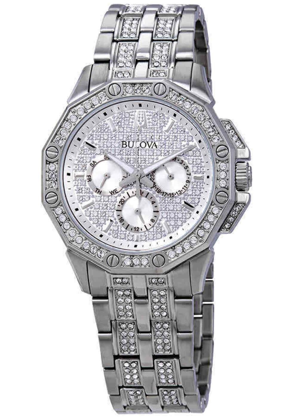 Bulova Octava Crystal Accents Silver Multifunction Dial Quarz 96C134 Herrenuhr