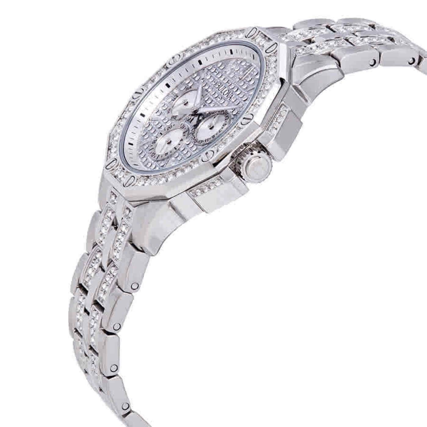 Bulova Octava Crystal Accents Silver Multifunction Dial Quarz 96C134 Herrenuhr