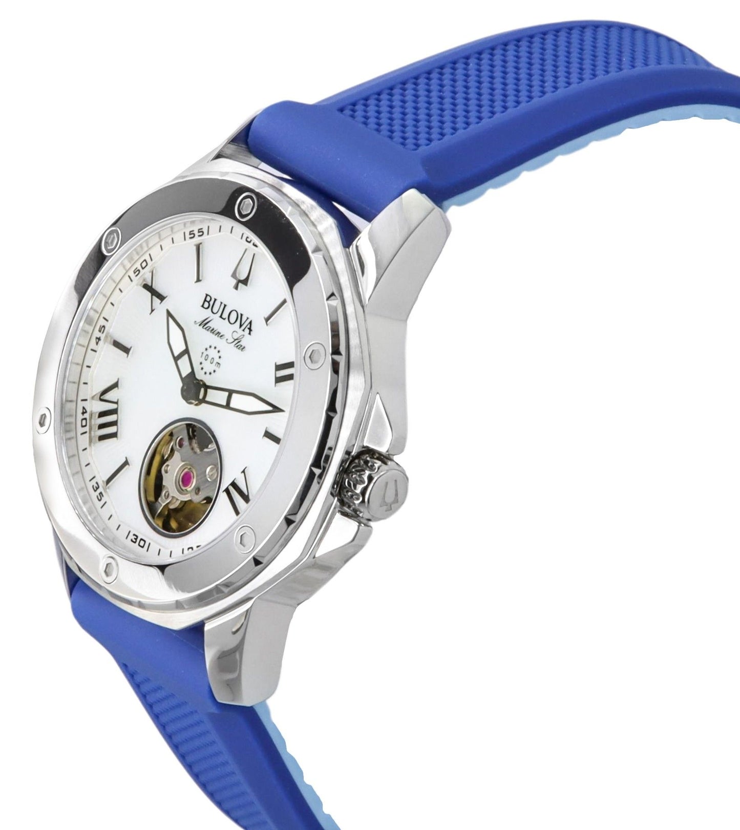 Bulova Marine Star Silicone Strap Perlmutt-Zifferblatt Automatik 96L324 100M Damenuhr