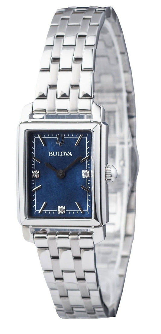 Bulova Classic Sutton Diamond Accent Edelstahl Blaues Zifferblatt Quarz 96P245 Damenuhr
