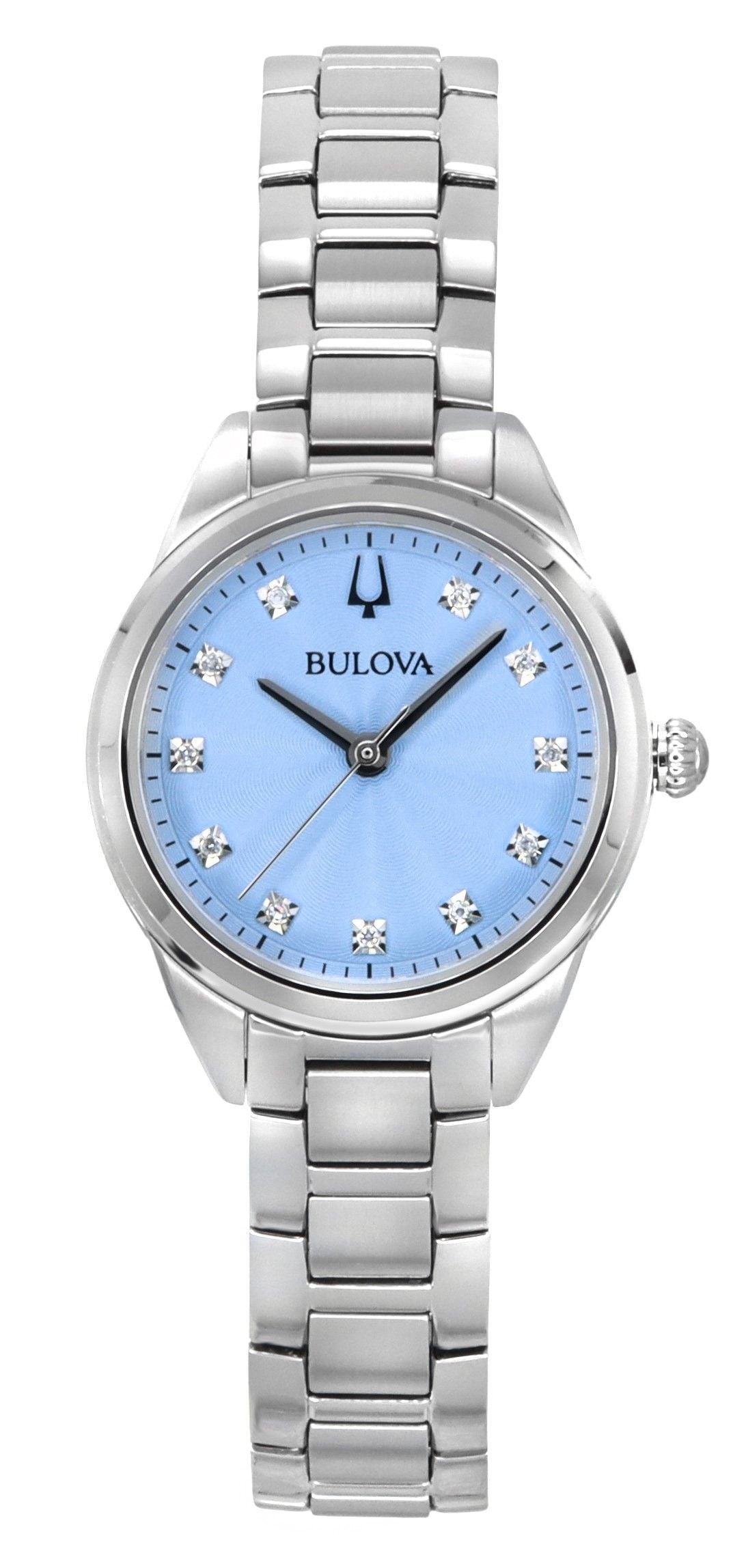 Bulova Sutton Diamond Accents Edelstahl Light Blaues Zifferblatt Quarz 96P250 Damenuhr