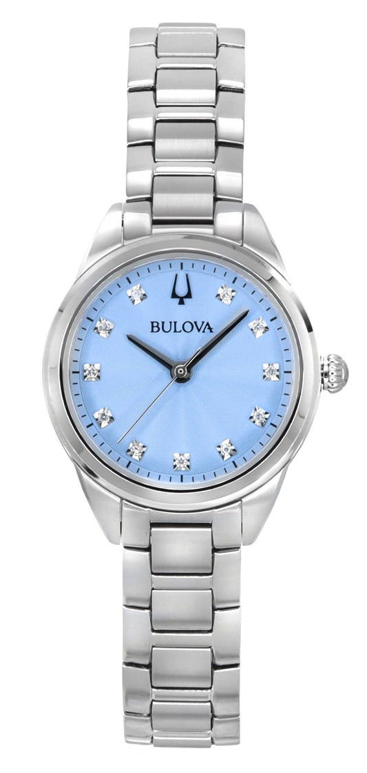 Bulova Sutton Diamond Accents Edelstahl Light Blaues Zifferblatt Quarz 96P250 Damenuhr
