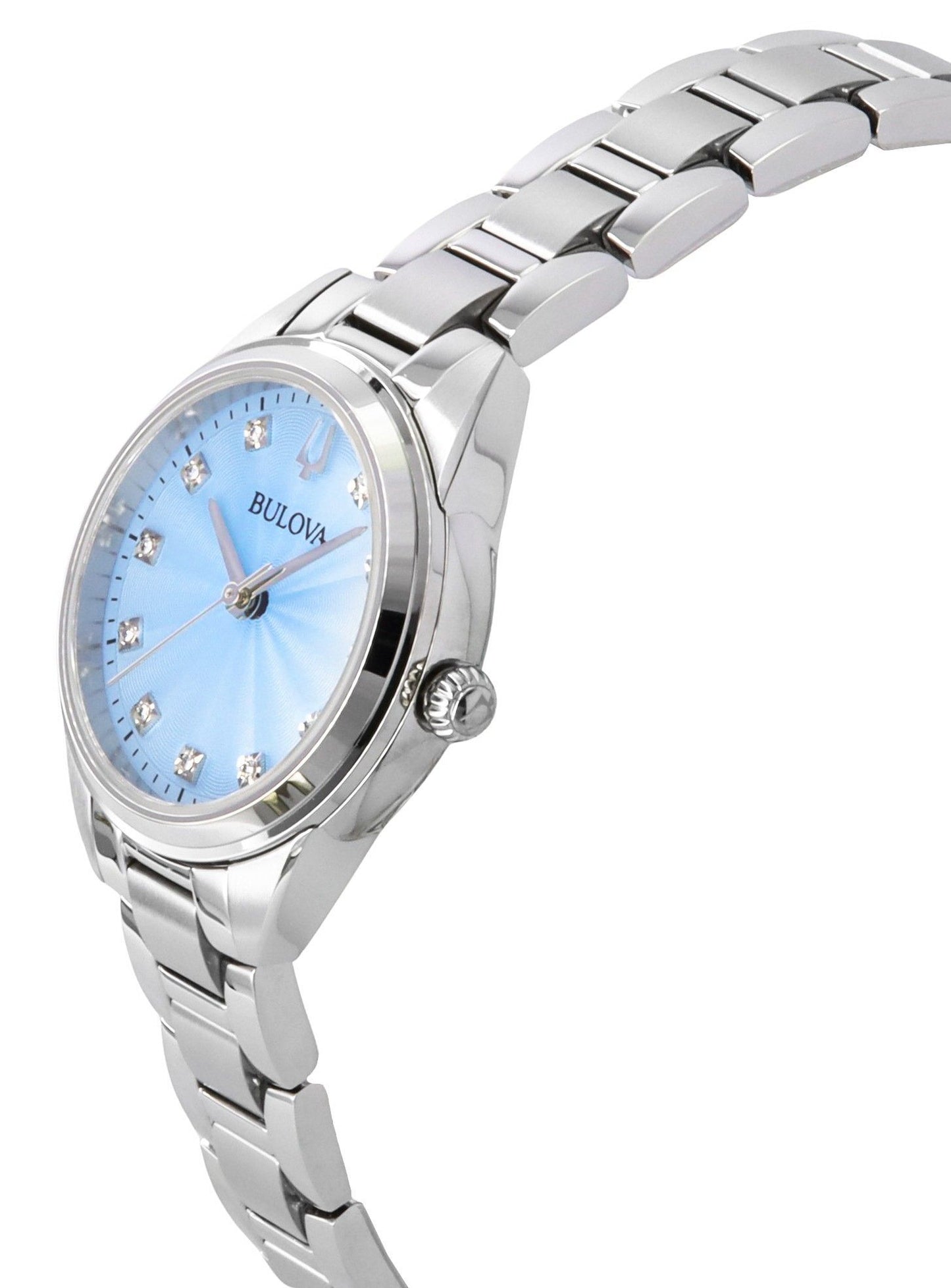 Bulova Sutton Diamond Accents Edelstahl Light Blaues Zifferblatt Quarz 96P250 Damenuhr
