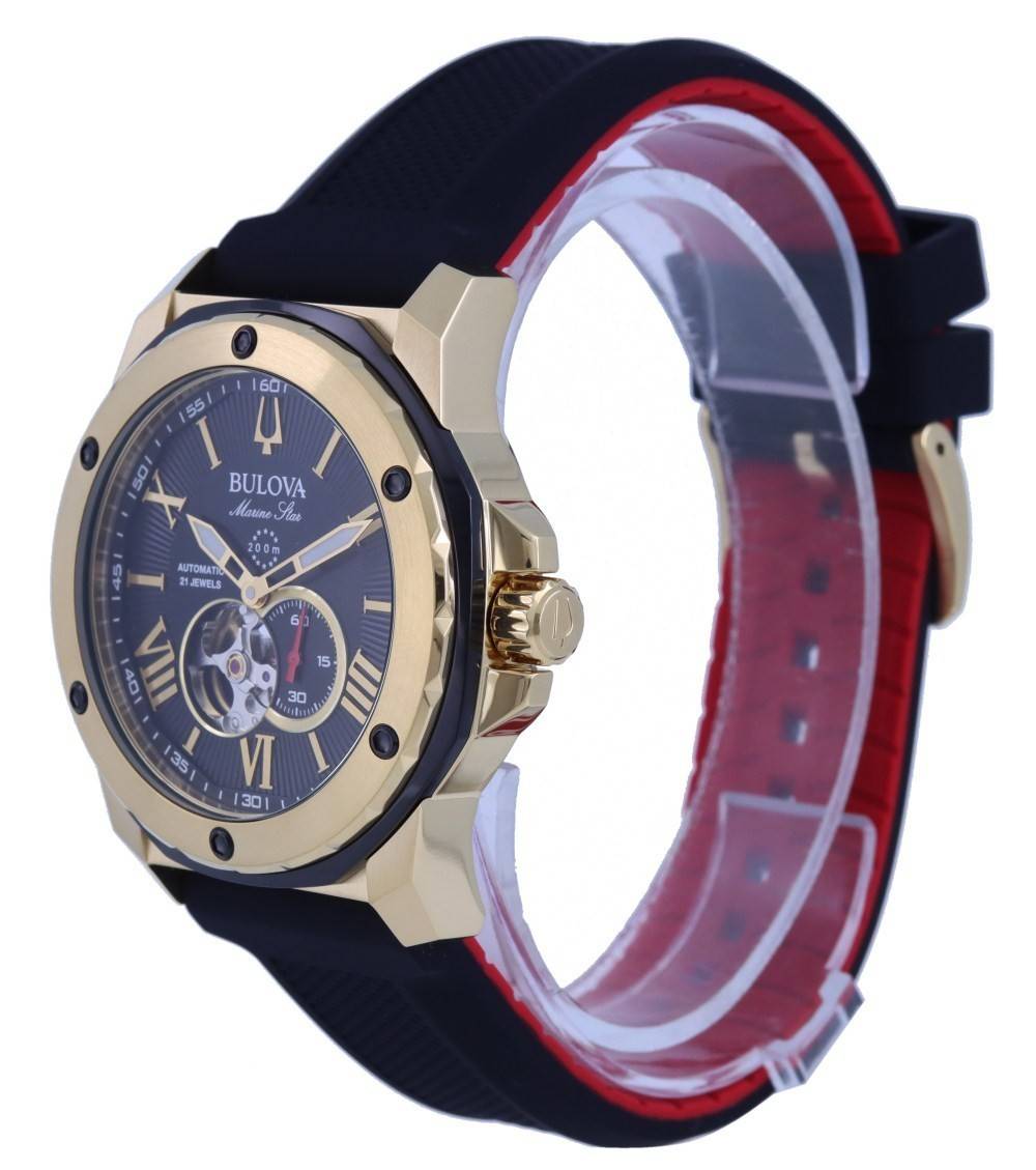Bulova Marine Star Open Heart Schwarzes Zifferblatt Automatik Taucher 98A272 200M Herrenuhr