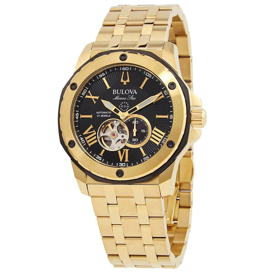 Bulova Marine Star Open Heart Schwarzes Zifferblatt Automatik Taucher 98A273 200M Herrenuhr